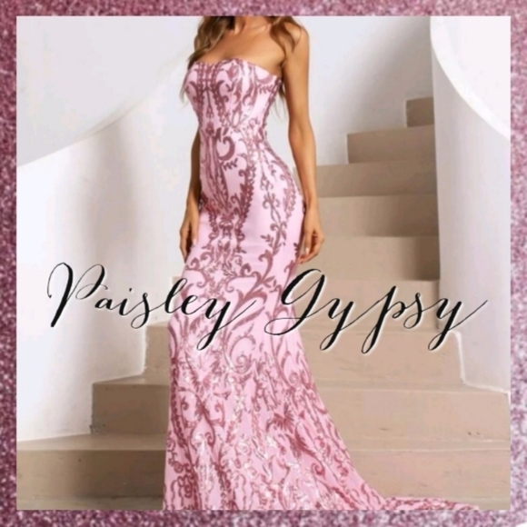 PINK MERMAID FLORAL EMBROIDERED PREMIUM BRAND AND QUALITY DRESS - Picture 10 of 16